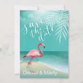 Flamingo Beach Save the Date | aqua Kaart (Voorkant)