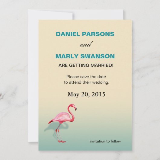 Flamingo Beach Save the Date | aqua Kaart (Achterkant)