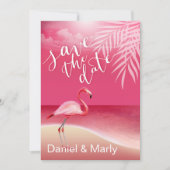 Flamingo Beach Save the Date | roze Kaart (Voorkant)