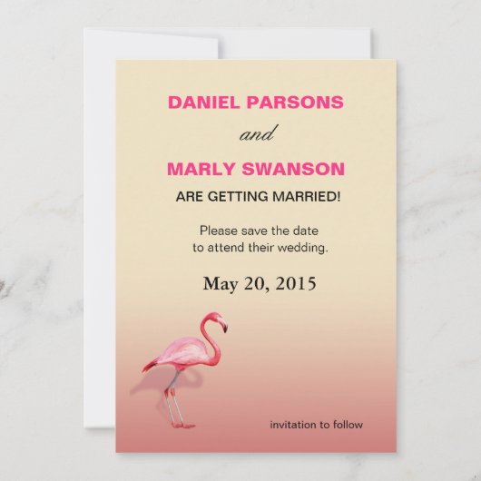 Flamingo Beach Save the Date | roze Kaart (Achterkant)