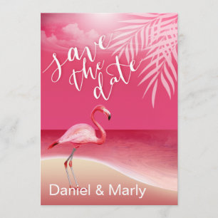 Flamingo Beach Save the Date   roze Kaart