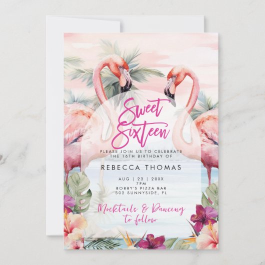 Flamingo beach sweet 16 party uitnodiging (Voorkant)