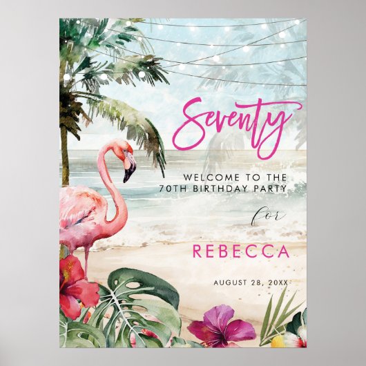 Flamingo Beach Tropical 70e Welkomstbord poster (Voorkant)
