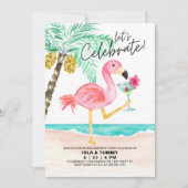 Flamingo Beach Tropical Engagement Party Kaart (Voorkant)