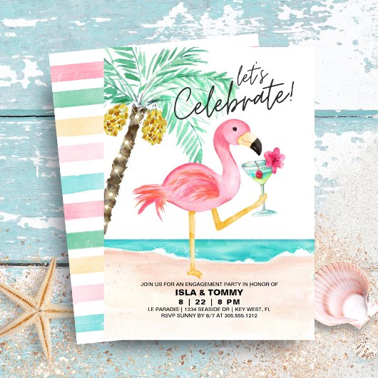 Flamingo Beach Tropical Engagement Party Kaart