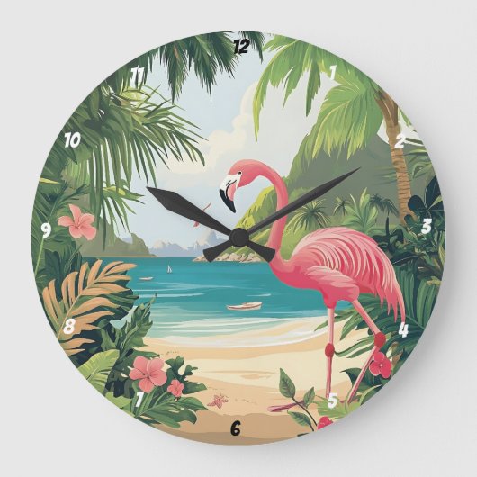 Flamingo Beach Tropical Grote Klok (Voorkant)