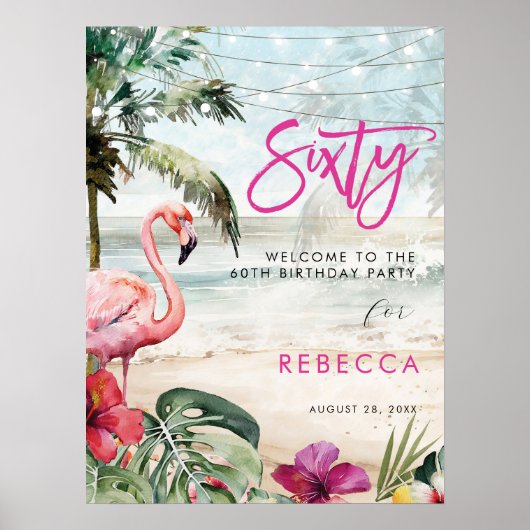 Flamingo Beach Tropical Sixty Welkomstbord poster (Voorkant)