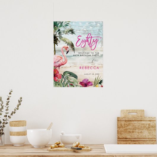 Flamingo Beach tropical tachtig welkomstbord poste Poster (Keuken)