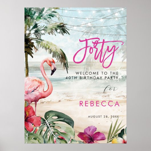 Flamingo Beach Tropical Veertig Welkomstbord poste Poster (Voorkant)