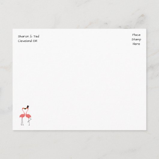 Flamingo Beach Tropical Wedding Rehearsal Dinner Uitnodiging Briefkaart (Achterkant)