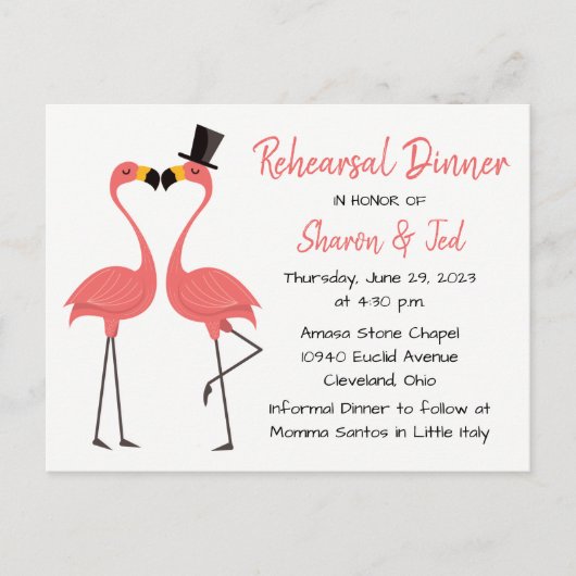 Flamingo Beach Tropical Wedding Rehearsal Dinner Uitnodiging Briefkaart (Voorkant)