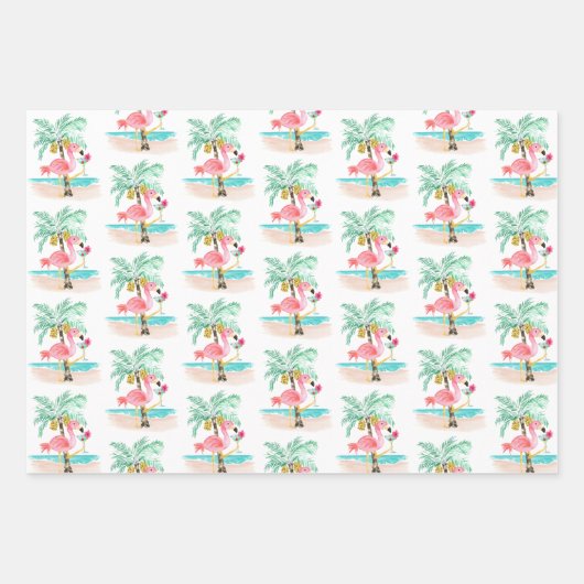 Flamingo Beach Tropische Verjaardag Inpakpapier Vel (Voorkant)