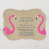 Flamingo Beach Wedding Invitation Kaart (Voorkant / Achterkant)