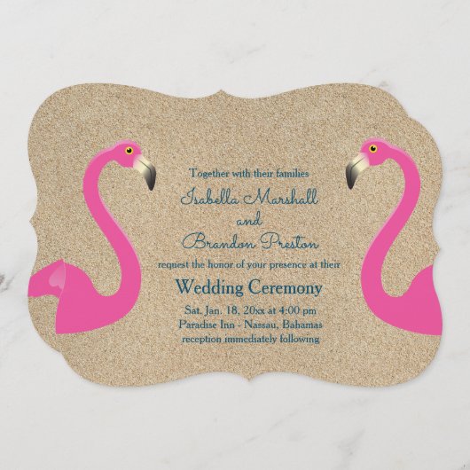 Flamingo Beach Wedding Invitation Kaart (Voorkant / Achterkant)