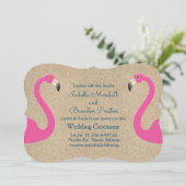 Flamingo Beach Wedding Invitation Kaart (Staand voorkant)