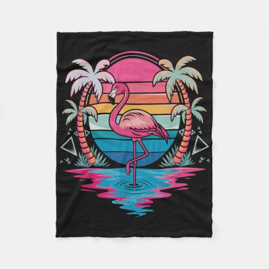 Flamingo Beach Zomer Vibes Palm Tree Tropical Sum Fleece Deken (Voorkant)