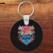 Flamingo Beach Zomer Vibes Palm Tree Tropical Sum Sleutelhanger (Voorkant)