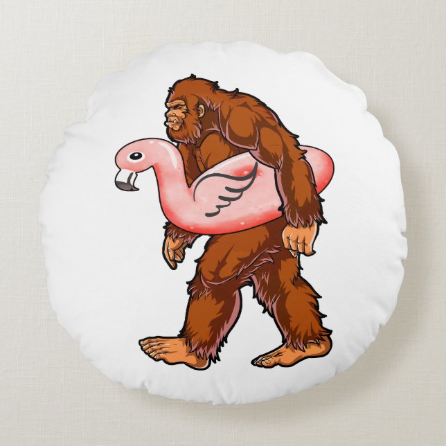 Flamingo Bigfoot Rond Kussen (Voorkant)