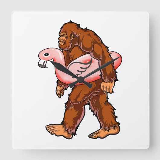 Flamingo Bigfoot Vierkante Klok (Voorkant)