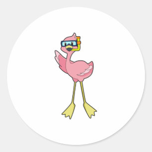 Flamingo bij duiken met Snorkel Ronde Sticker