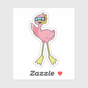 Flamingo bij duiken met Snorkel Sticker