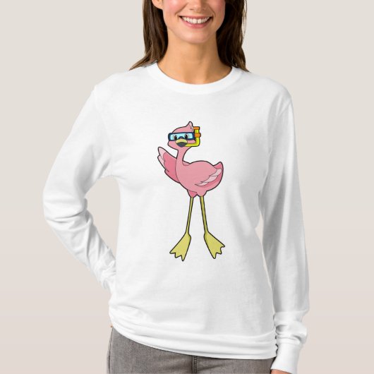 Flamingo bij duiken met Snorkel T-shirt (Voorkant)