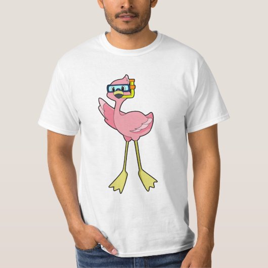 Flamingo bij duiken met Snorkel T-shirt (Voorkant)