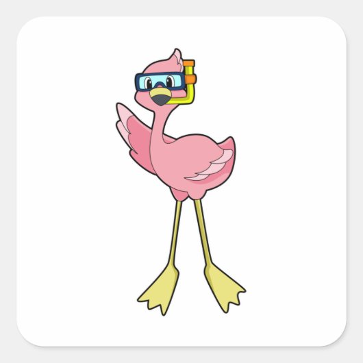 Flamingo bij duiken met Snorkel Vierkante Sticker (Voorkant)