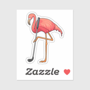 Flamingo bij Golf met Golfclub Sticker