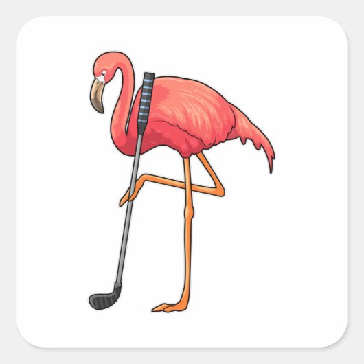 Flamingo bij Golf met Golfclub Vierkante Sticker (Voorkant)