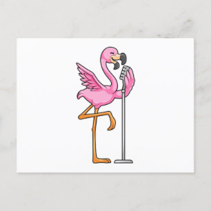 Flamingo bij het zingen met microfoon briefkaart