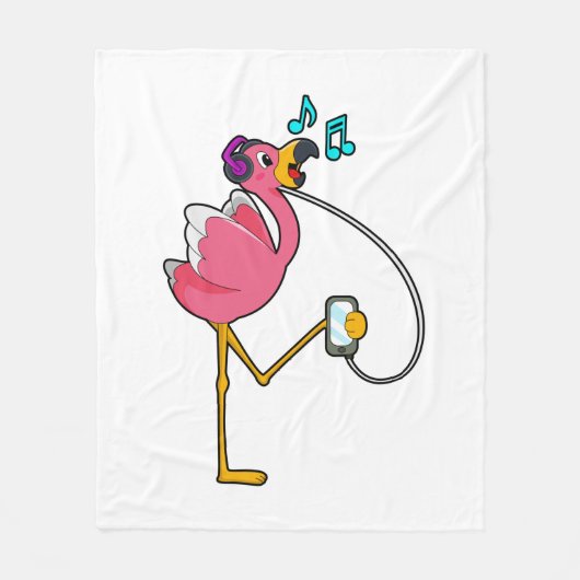 Flamingo bij Muziek met Hoofdtelefoon Fleece Deken (Voorkant)