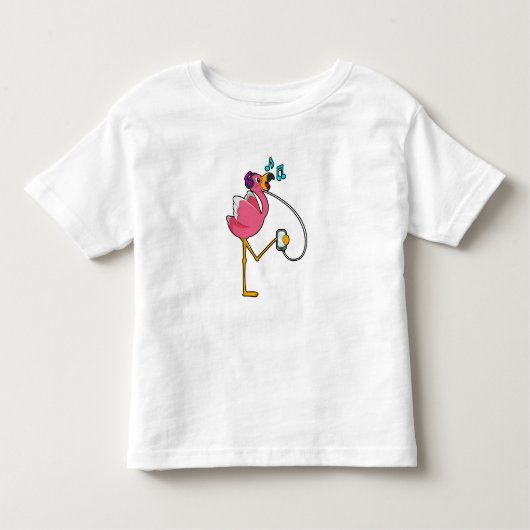 Flamingo bij Muziek met Hoofdtelefoon Kinder Shirts (Voorkant)