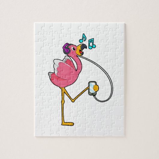 Flamingo bij Muziek met Hoofdtelefoon Legpuzzel (Verticaal)