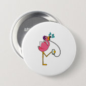 Flamingo bij Muziek met Hoofdtelefoon Ronde Button 7,6 Cm (Voorkant /achterkant)