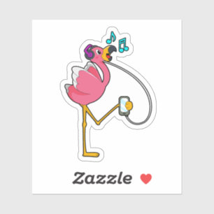 Flamingo bij Muziek met Hoofdtelefoon Sticker