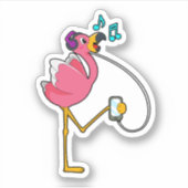 Flamingo bij Muziek met Hoofdtelefoon Sticker (Voorkant)