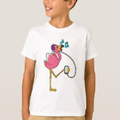 Flamingo bij Muziek met Hoofdtelefoon T-shirt (Voorkant)