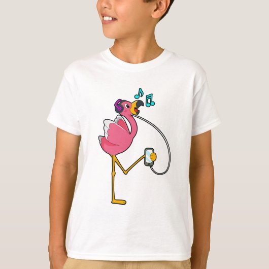 Flamingo bij Muziek met Hoofdtelefoon T-shirt (Voorkant)