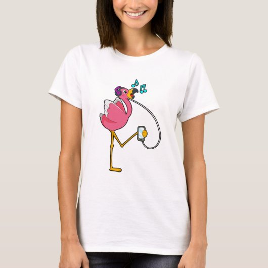 Flamingo bij Muziek met Hoofdtelefoon T-shirt (Voorkant)