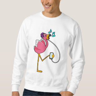 Flamingo bij Muziek met Hoofdtelefoon Trui
