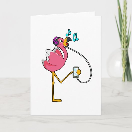 Flamingo bij muziek met koptelefoon kaart (Voorkant)