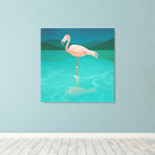 FLAMINGO BIJ NACHT ART PRINT STRETCHED CANVAS (Insitu (Houten vloer))