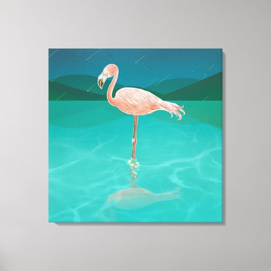 FLAMINGO BIJ NACHT ART PRINT STRETCHED CANVAS (Voorkant)