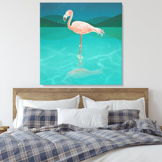 FLAMINGO BIJ NACHT ART PRINT STRETCHED CANVAS (Insitu (Slaapkamer))