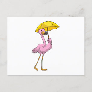 Flamingo bij Raining met Umbrella Briefkaart
