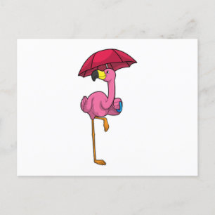 Flamingo bij Raining met Umbrella Briefkaart