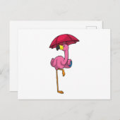 Flamingo bij Raining met Umbrella Briefkaart (Voorkant / Achterkant)