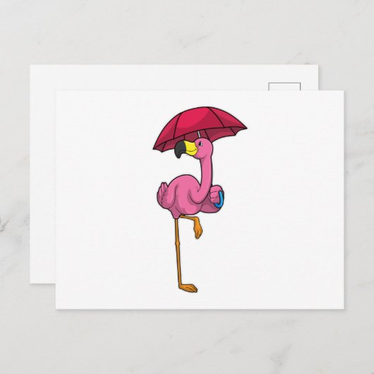 Flamingo bij Raining met Umbrella Briefkaart (Voorkant / Achterkant)