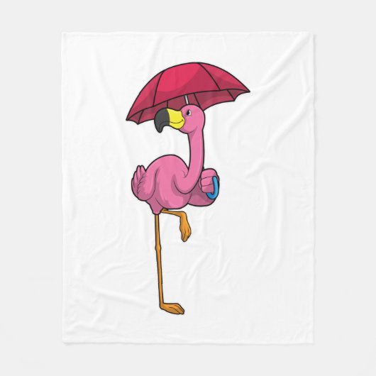 Flamingo bij Raining met Umbrella Fleece Deken (Voorkant)